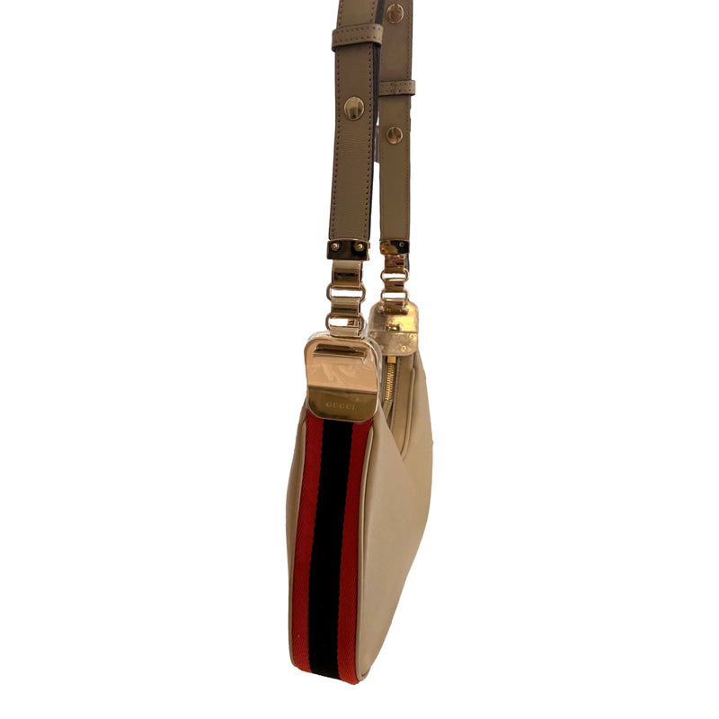 Attaché Small Shoulder Bag Beige Leather
