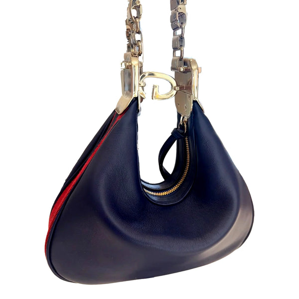 Attaché Small Shoulder Bag Navy Leather