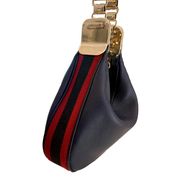 Attaché Small Shoulder Bag Navy Leather