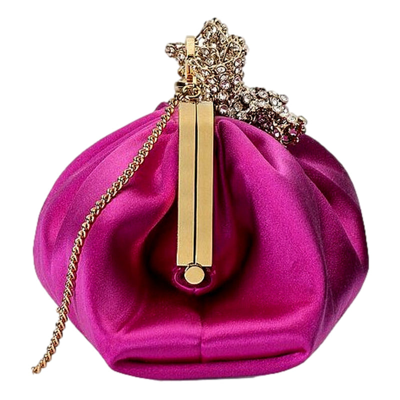 Broadway Fuchsia Satin Crystal Bow Clutch Chain Shoulder Bag