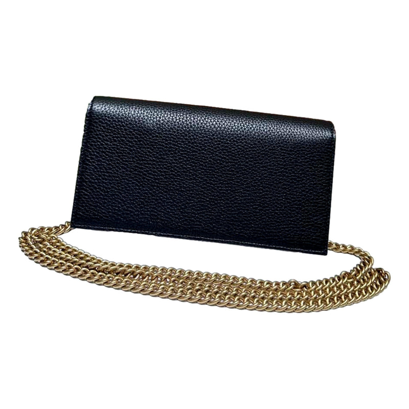 Interlocking Double G Python Leather Bow Chain Wallet Black