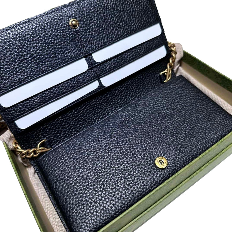Interlocking Double G Python Leather Bow Chain Wallet Black