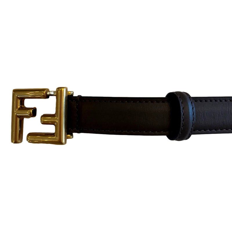 FF Calfskin Thin Leather Belt Dark Coffee Brown Gold Buckle Size 75/30