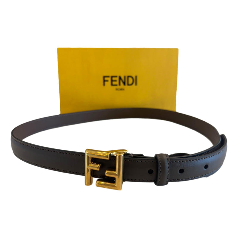 FF Calfskin Thin Leather Belt Dark Coffee Brown Gold Buckle Size 75/30