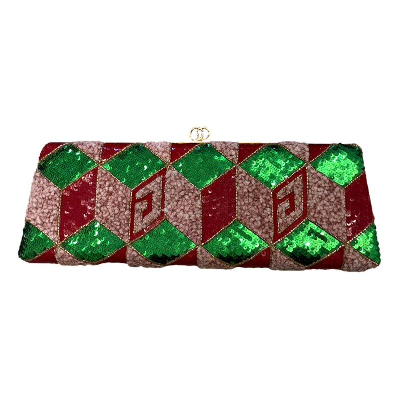 Broadway Embellished Sequins and Crystals Red Green Pink Chain Shoulder Bag Clutch