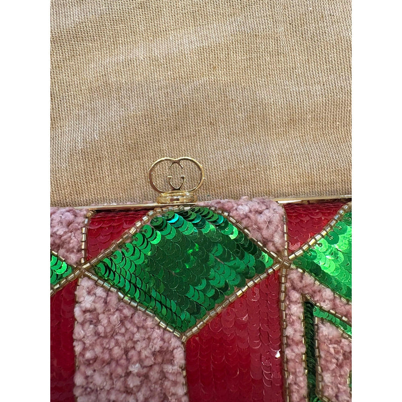 Broadway Embellished Sequins and Crystals Red Green Pink Chain Shoulder Bag Clutch