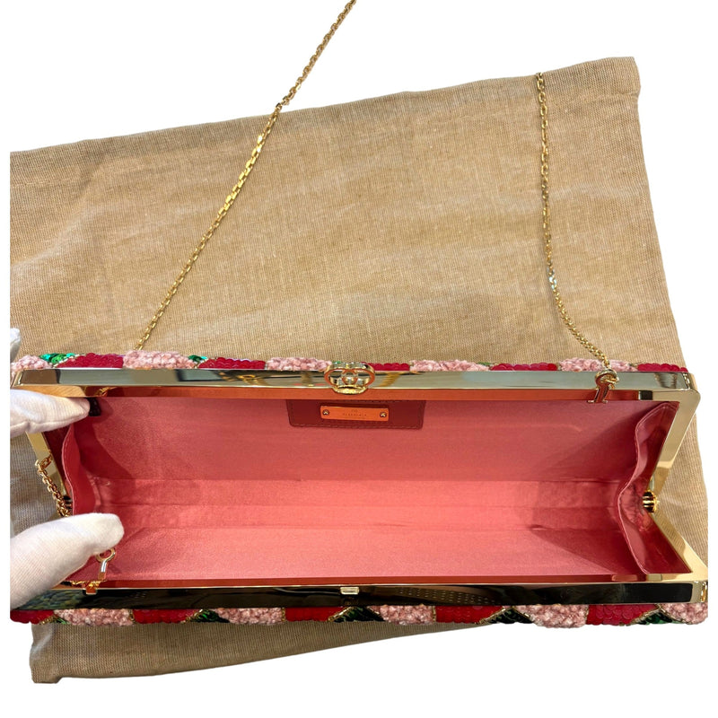Broadway Embellished Sequins and Crystals Red Green Pink Chain Shoulder Bag Clutch