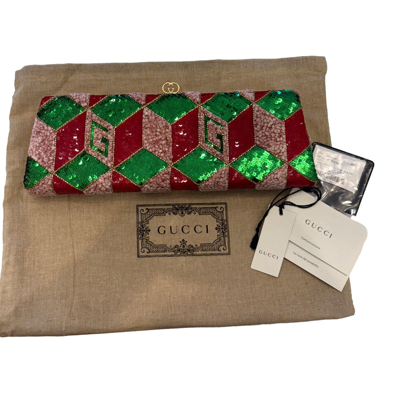 Broadway Embellished Sequins and Crystals Red Green Pink Chain Shoulder Bag Clutch