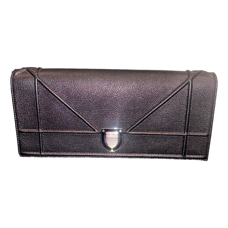 Black Calfskin Leather Diorama Wallet on Chain
