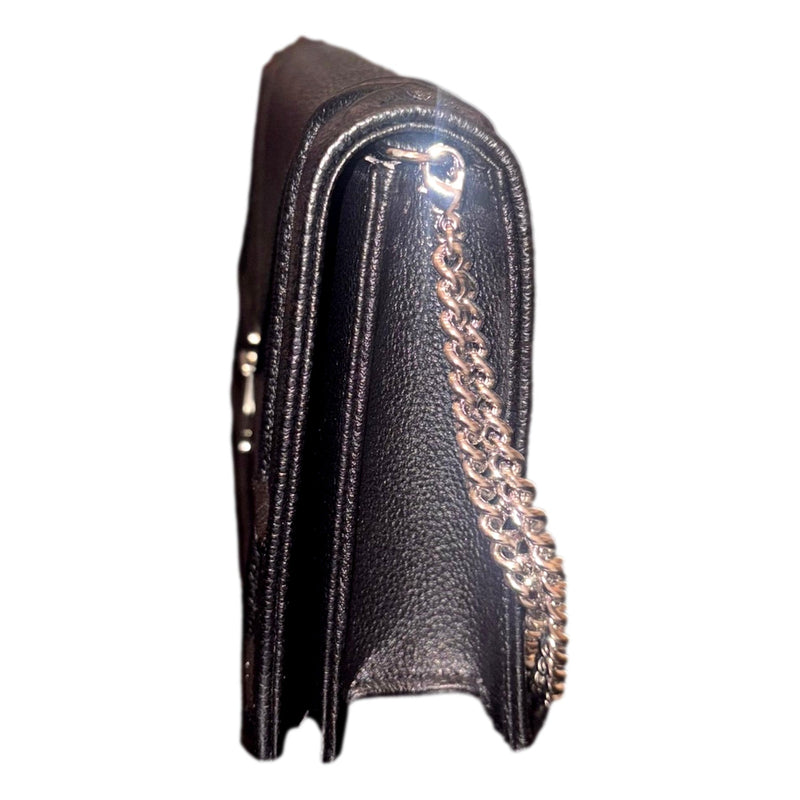 Black Calfskin Leather Diorama Wallet on Chain