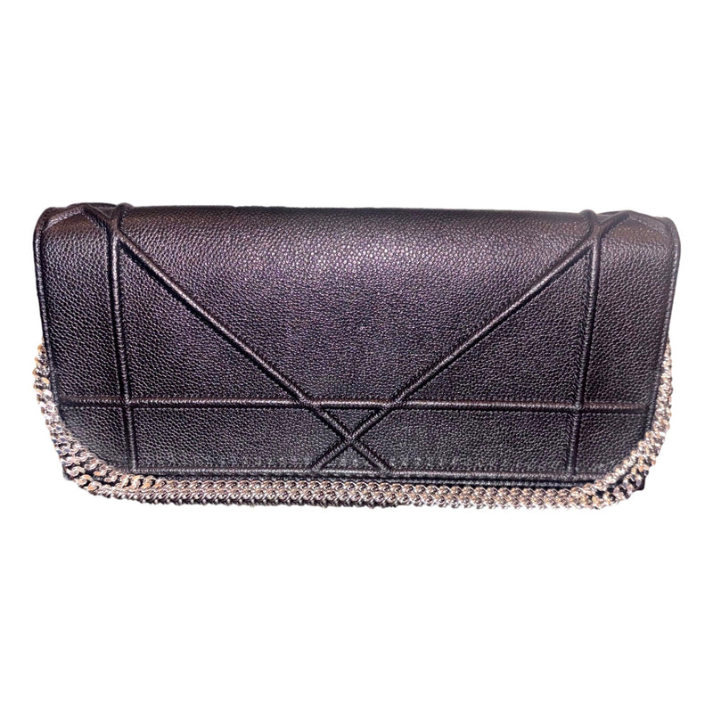 Black Calfskin Leather Diorama Wallet on Chain