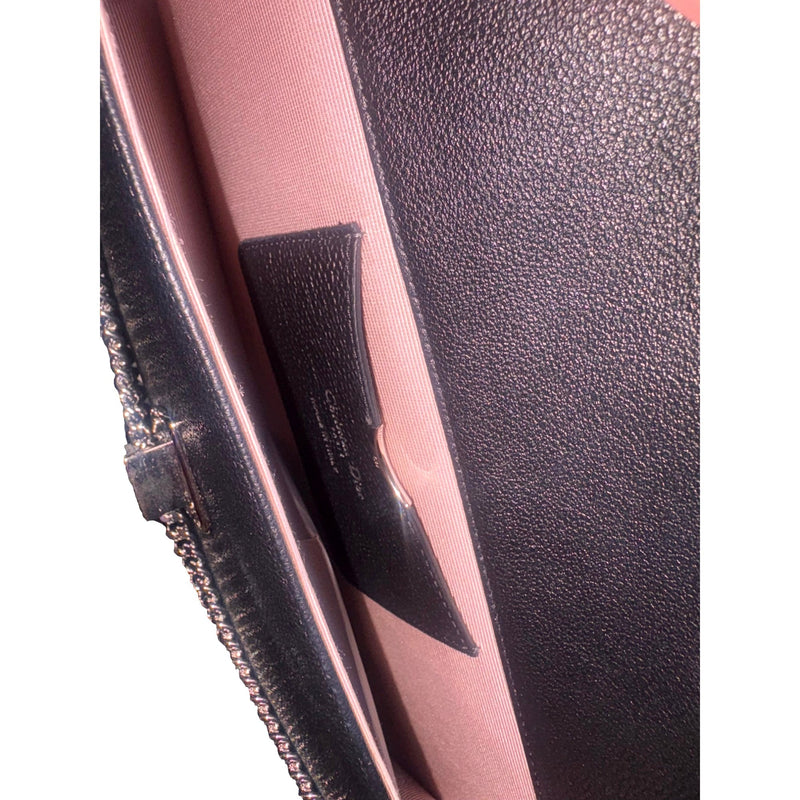 Black Calfskin Leather Diorama Wallet on Chain