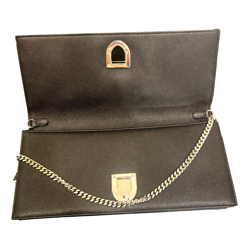 Black Calfskin Leather Diorama Wallet on Chain