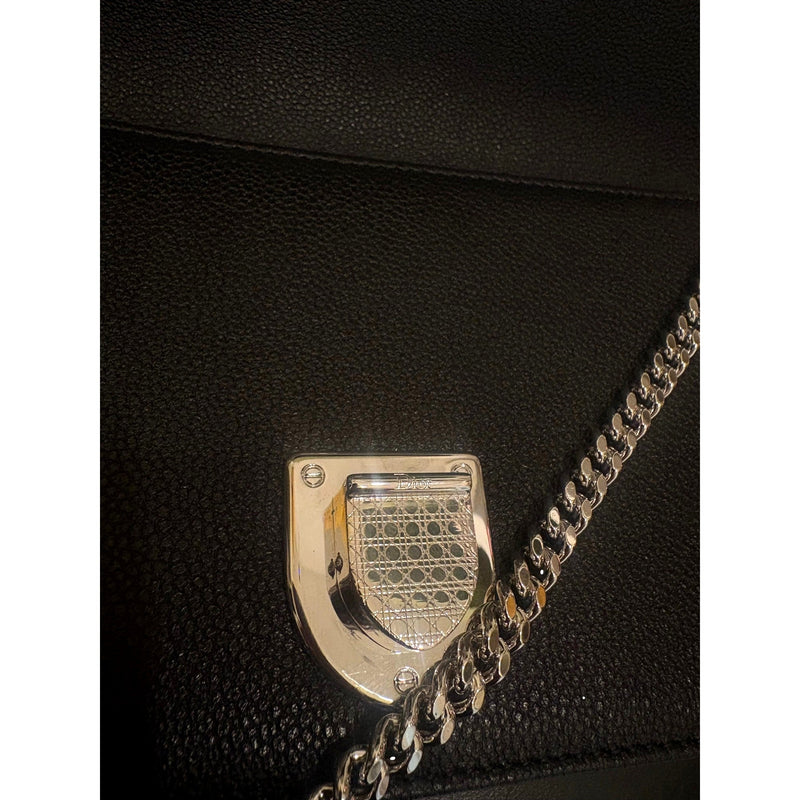 Black Calfskin Leather Diorama Wallet on Chain