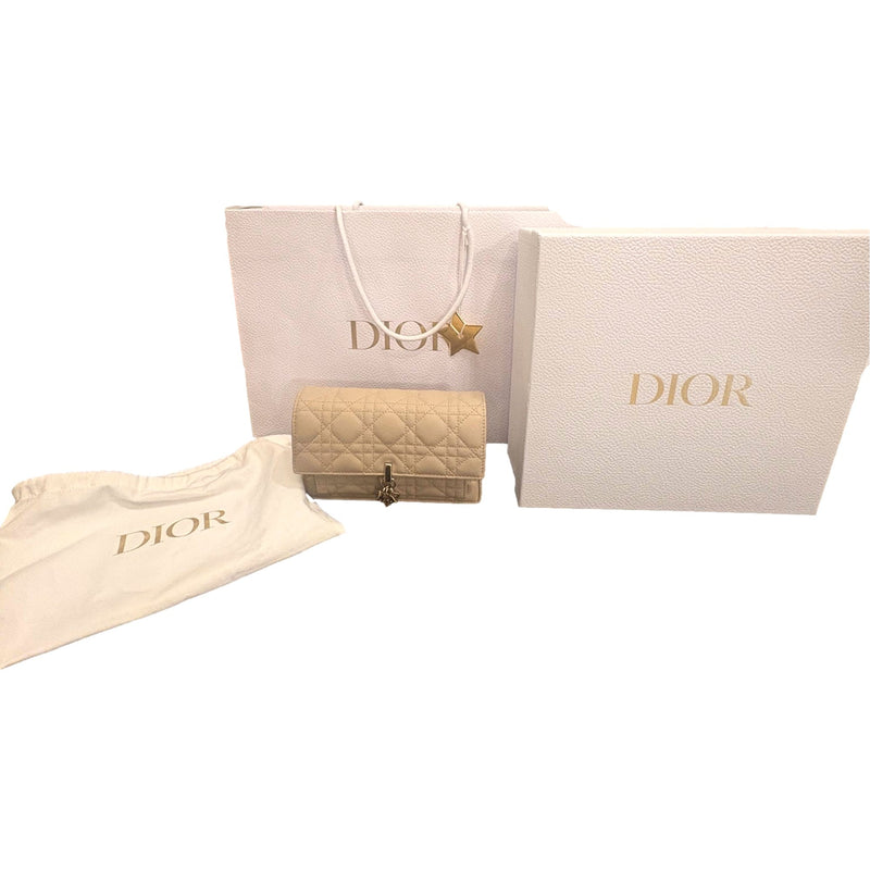 Daily Pouch with Chain Powder Beige Cannage Lambskin
