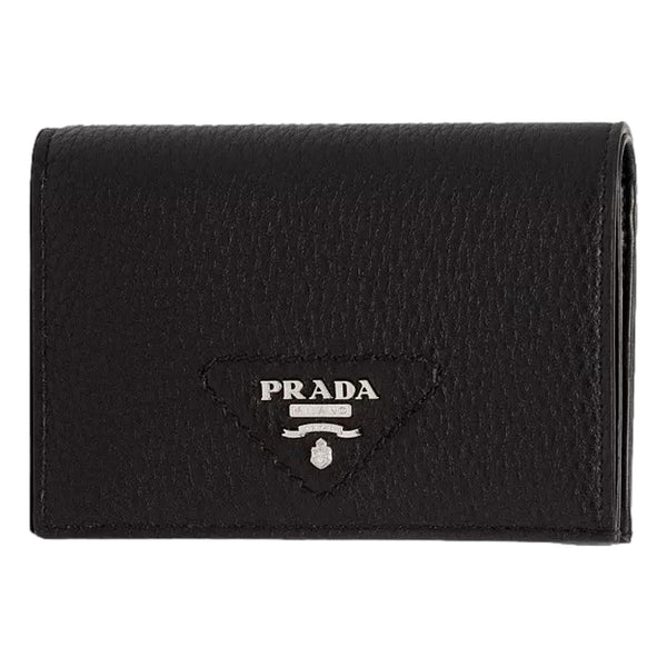 Nero Black Vitello Daino Silver Triangle Logo Wallet Zipper Coin Pouch