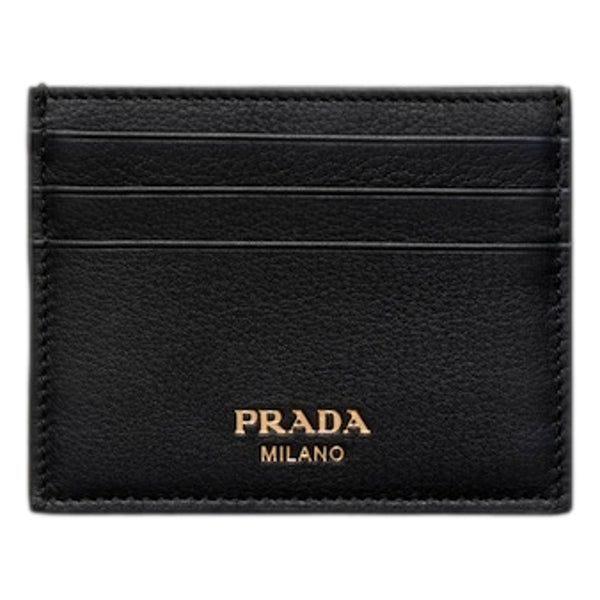 Black Soft Grain Leather Gold Embossed Logo Card Holder Wallet
