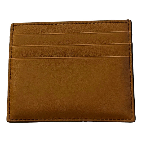 Caramel Soft Grain Leather Gold Embossed Logo Card Holder Wallet