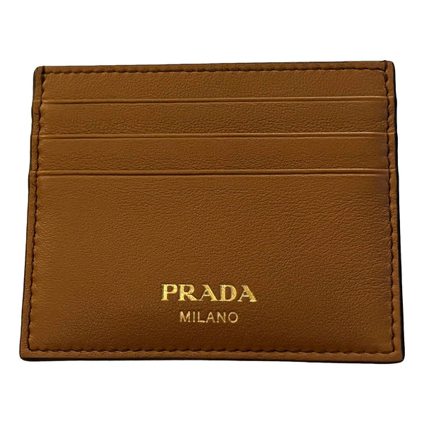Caramel Soft Grain Leather Gold Embossed Logo Card Holder Wallet