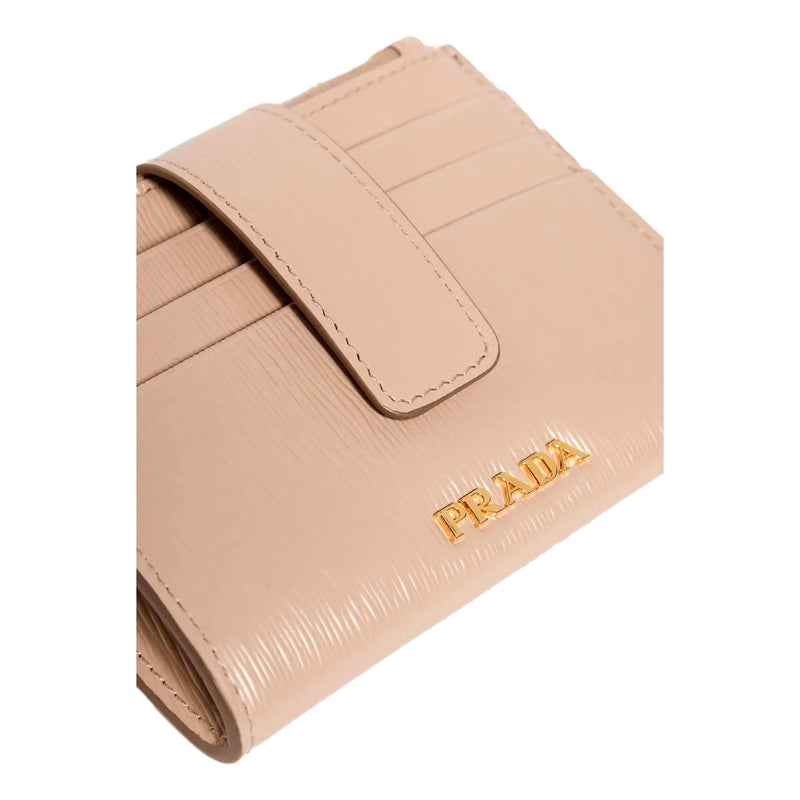 Vitello Move Card Holder Wallet Cipria Beige Leather Logo Plaque