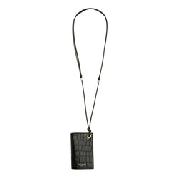 Croc Embossed Black Lanyard Card Case Wallet
