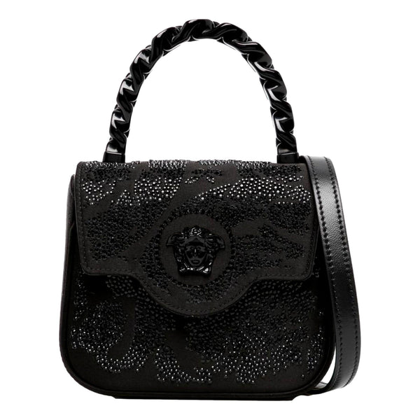 La Medusa Crystal Mini Top Handle Tote Crossbody Black Silk