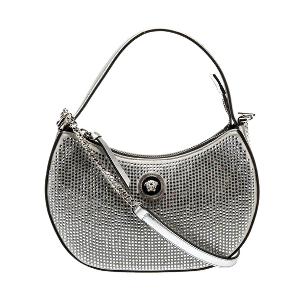 La Medusa Crystal Half Moon Hobo Shoulder Crossbody Bag Silver