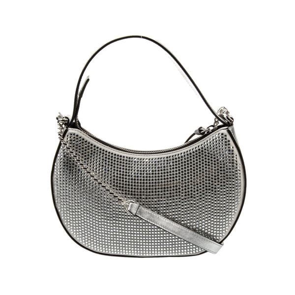 La Medusa Crystal Half Moon Hobo Shoulder Crossbody Bag Silver
