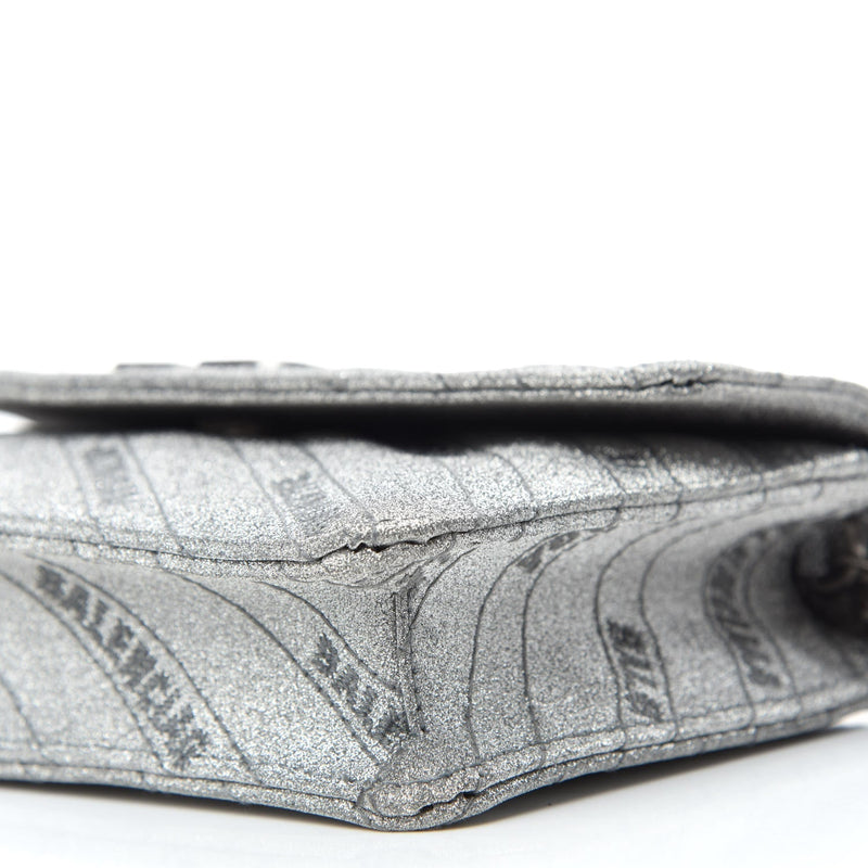 BB Silver Glittered Leather Wallet on Chain Bag
