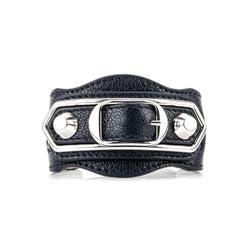 Black Shiny Calfskin Leather Studs Buckle Bracelet