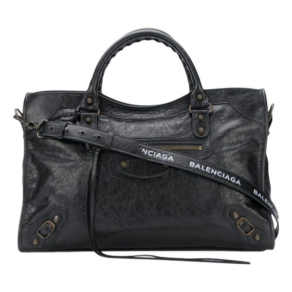 Classic City Black Arena Leather Logo Strap Satchel