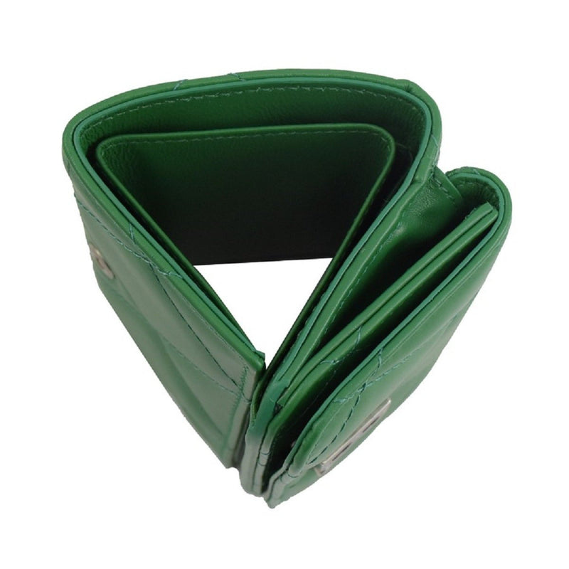 Touch Leaf Green Nappa Leather Quilted Mini Trifold Wallet