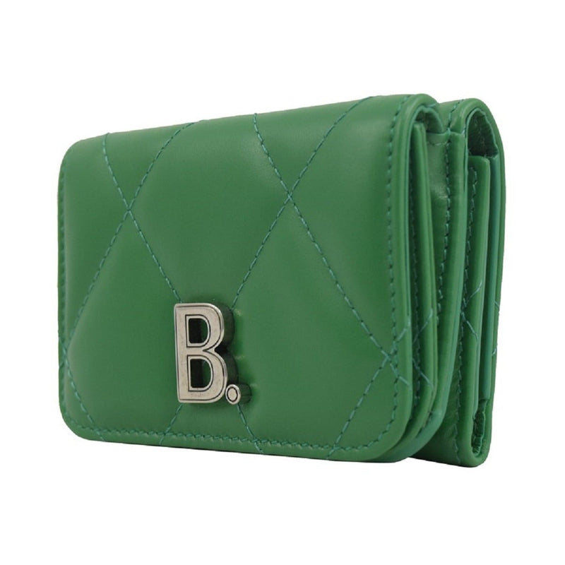 Touch Leaf Green Nappa Leather Quilted Mini Trifold Wallet