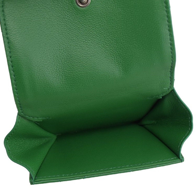 Touch Leaf Green Nappa Leather Quilted Mini Trifold Wallet