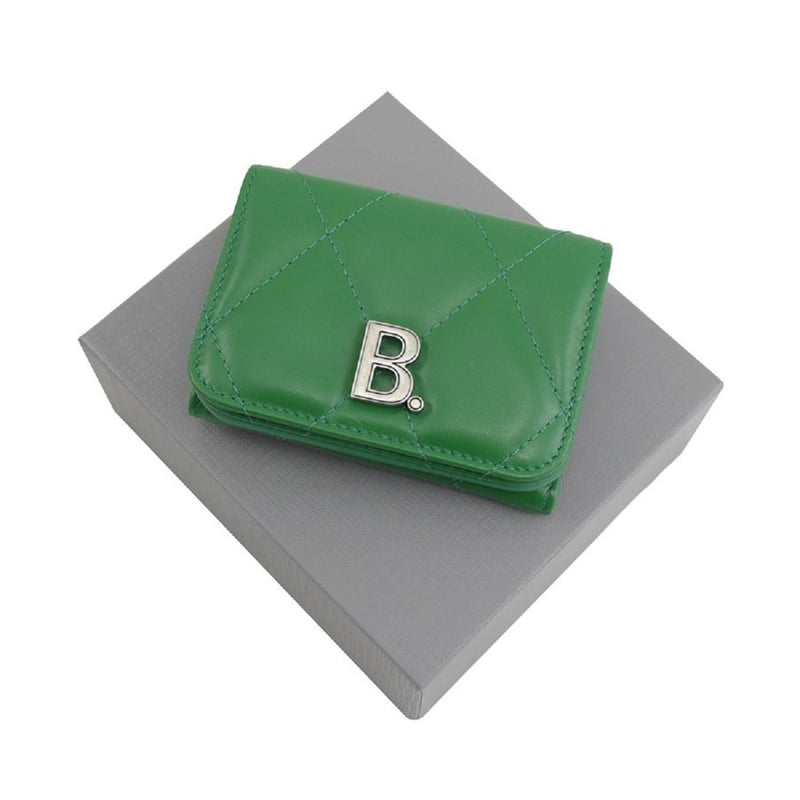 Touch Leaf Green Nappa Leather Quilted Mini Trifold Wallet