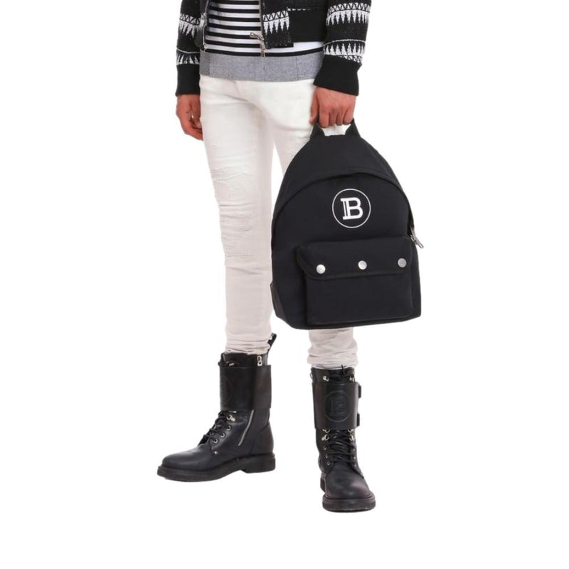 B-Back Black Nylon White Logo Backpack