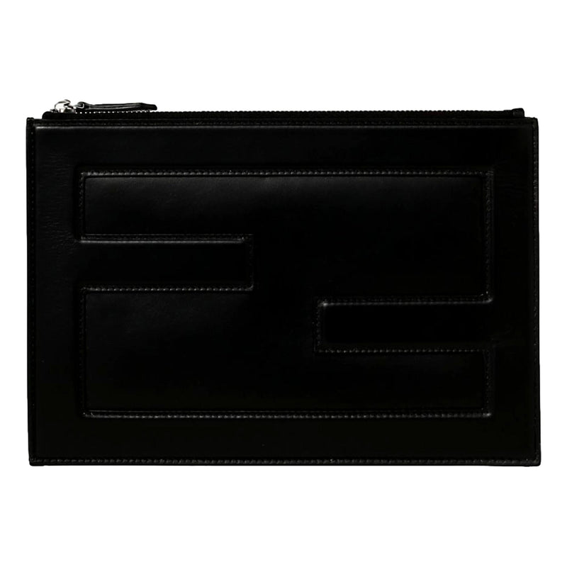 Baguette Black Calf Leather Embossed Clutch