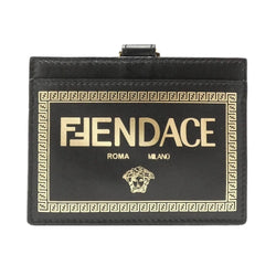 Fendace Black Leather Card Case Wallet Lanyard