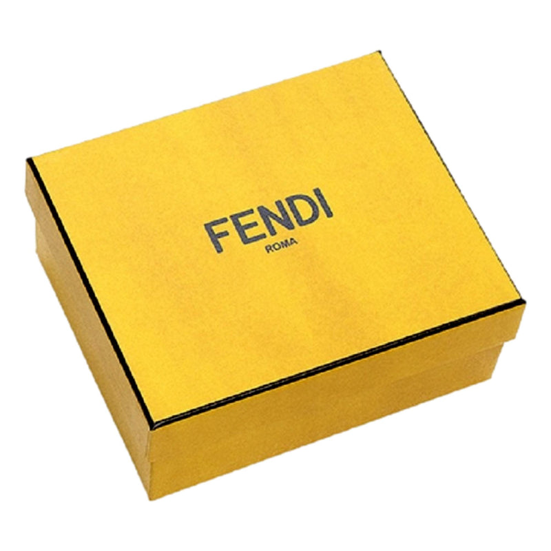 FF Logo Light Gray and Blue Pebbled Calf Leather Card Case Wallet