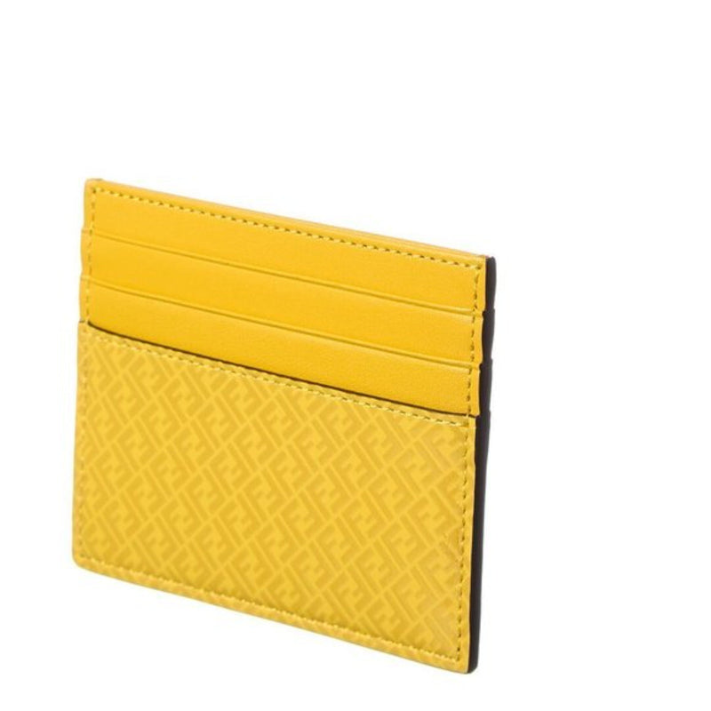 FF Logo Print Sunflower Yellow Leather Card Case