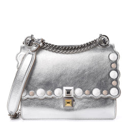 Kan I Metallic Silver Calfskin Scalloped Studded Bag