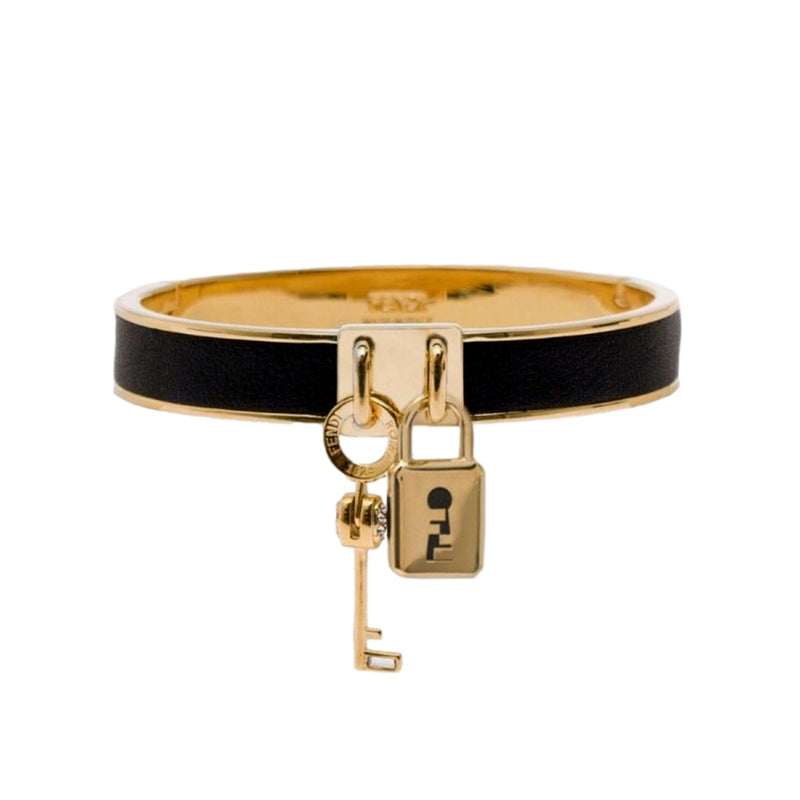 Master Key Black Leather Gold Small Bracelet