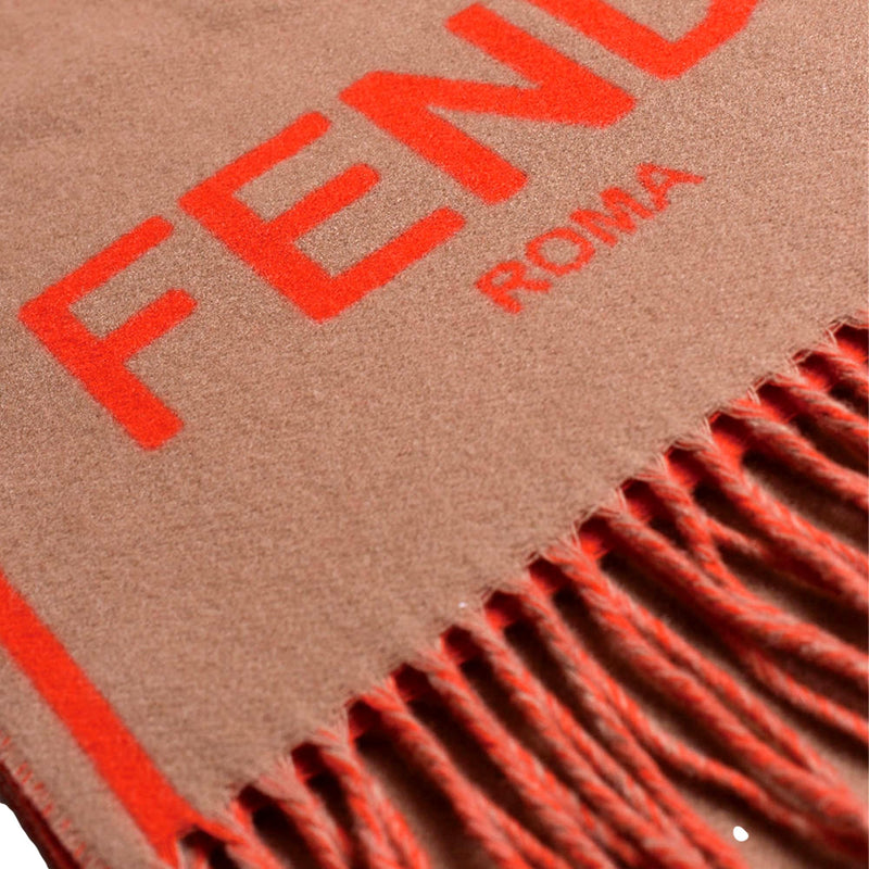 Roma Cashmere Scarf Beige Orange Logo