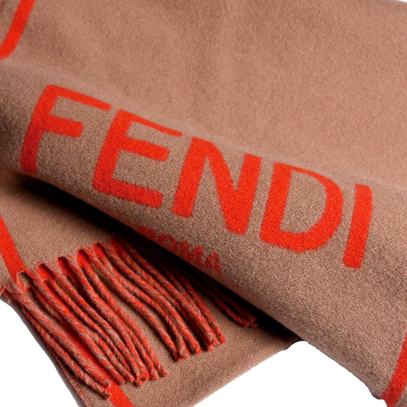Roma Cashmere Scarf Beige Orange Logo