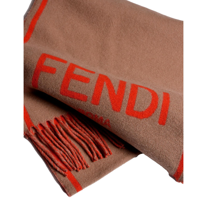 Roma Cashmere Scarf Beige Orange Logo