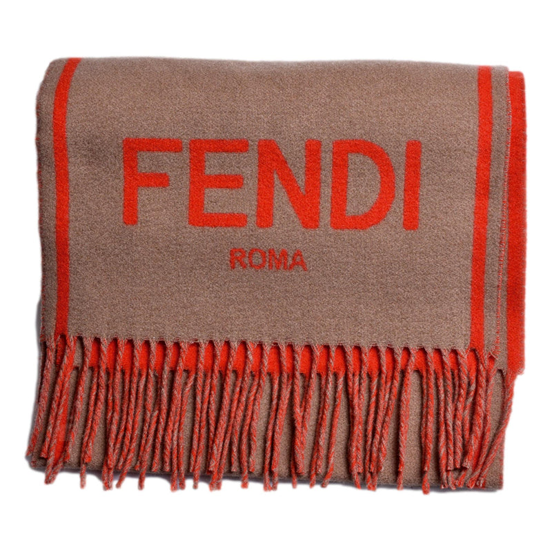 Roma Cashmere Scarf Beige Orange Logo