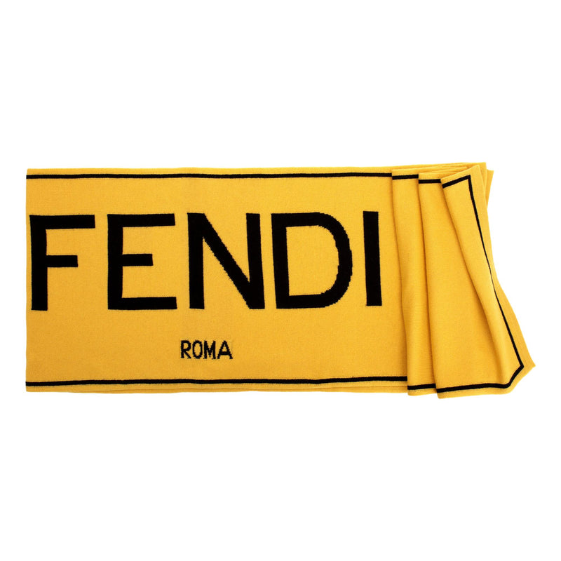 Roma Knitted Wool & Cashmere Yellow Black Logo Scarf