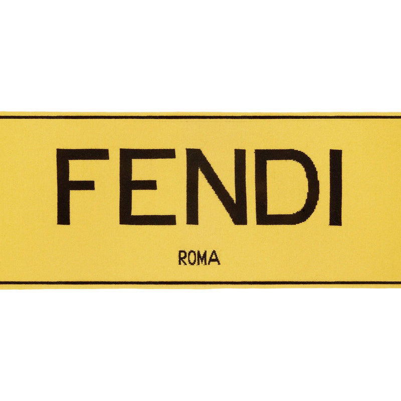 Roma Knitted Wool & Cashmere Yellow Black Logo Scarf