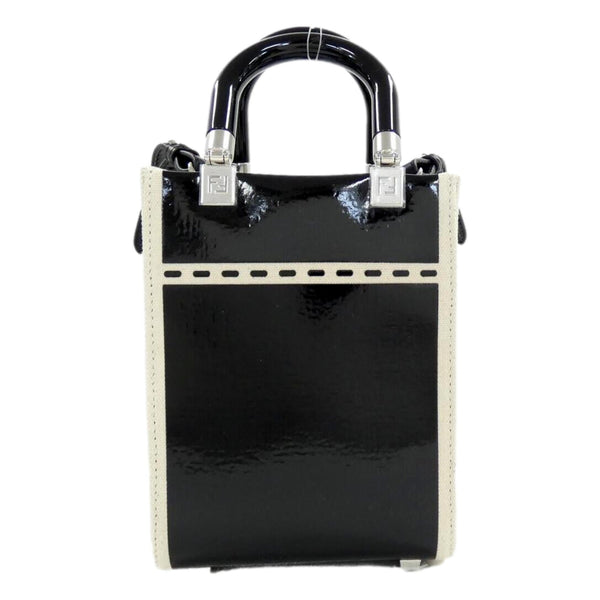 FF Mini Bag Shopper Tote Crossbody Bag Leather and Canvas Black