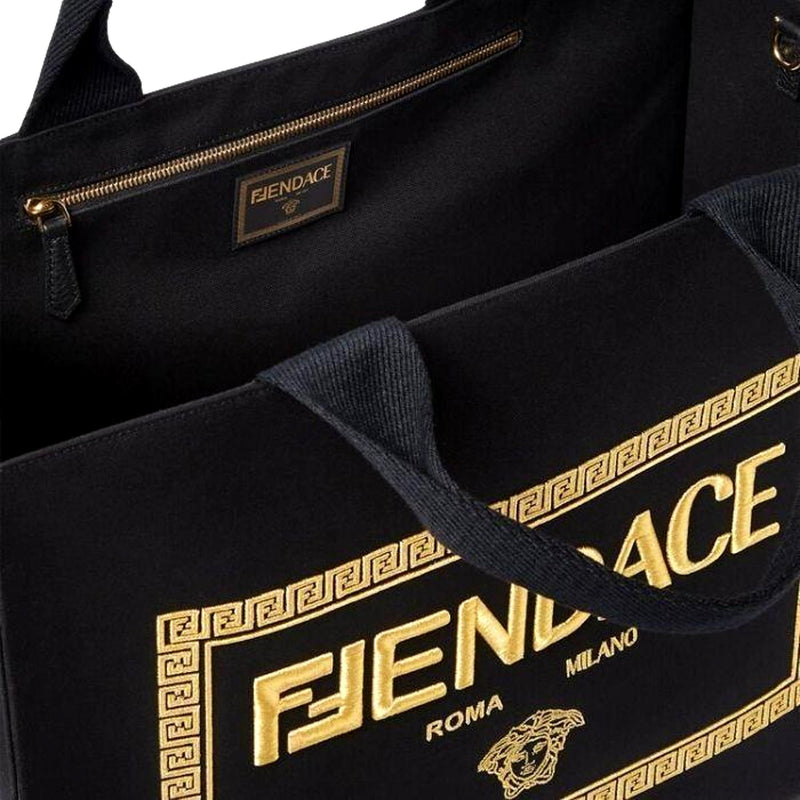 x Fendace Black Canvas Convertible Large Shopping Tote